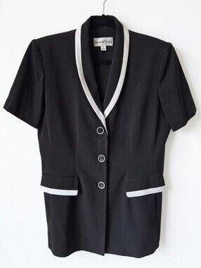 Vintage Danny & Nicole Black Short-Sleeve Blazer with White Trim Size 8